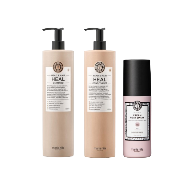 Heal Duo Schampo & Balsam 2x1000ml & Cream Heat Spray 150 ml-Bombola-Paket-Maria Nila