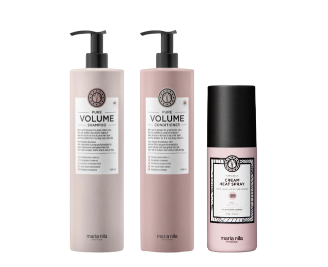 Pure Volume Duo Shampoo & Conditioner 2x1000ml & Cream Heat Spray 150 ml-Bombola-Paket-Maria Nila