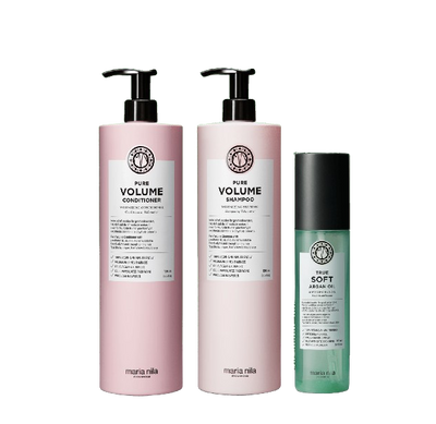 Pure Volume Shampoo & Conditioner 2x1000ml & True Soft Oil 100ml-Bombola-Paket-Maria Nila