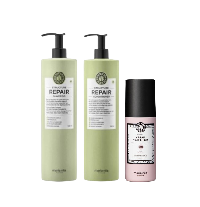 Structure Repair Shampoo & Conditioner 2x1000ml & Cream Heat Spray 150 ml-Bombola-Paket-Maria Nila